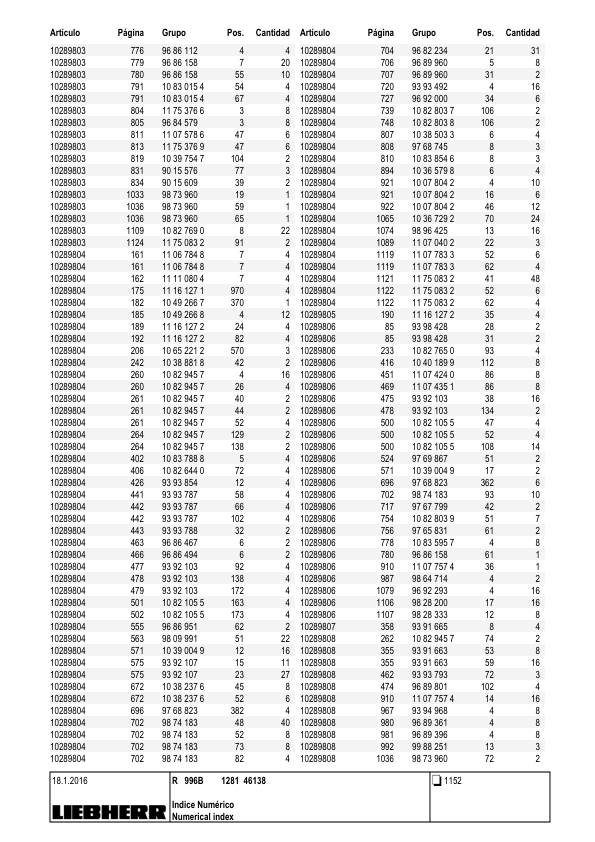 Liebherr R996B 1281 Excavator Parts Catalog SN 46138 - Image 8