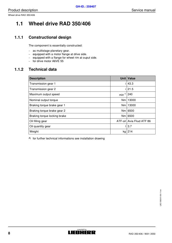 Liebherr RAD 350 406 Wheel Drive Service Manual - Image 8