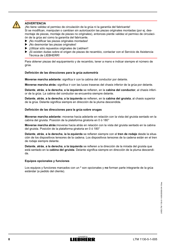 Liebherr TM 1130 5.1 Crane Operators Manual ES - Image 9