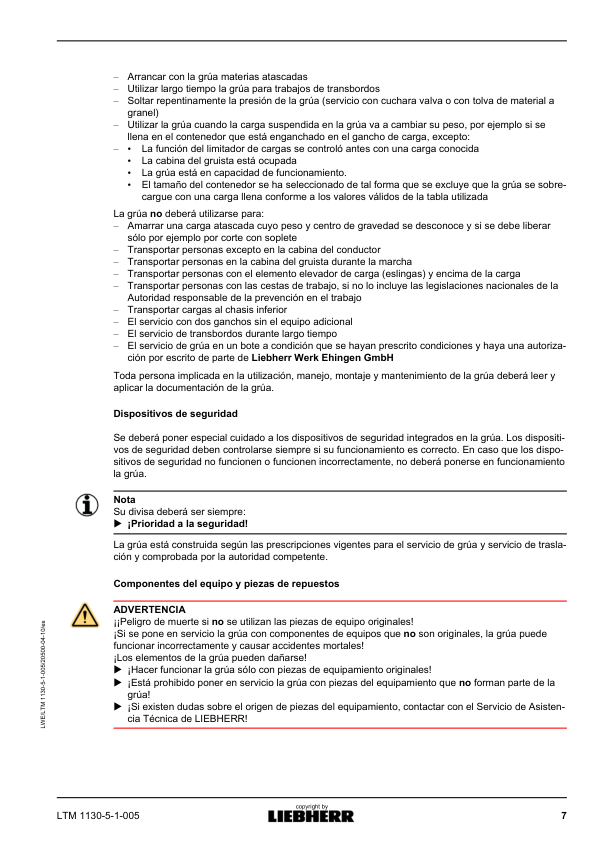 Liebherr TM 1130 5.1 Crane Operators Manual ES - Image 8