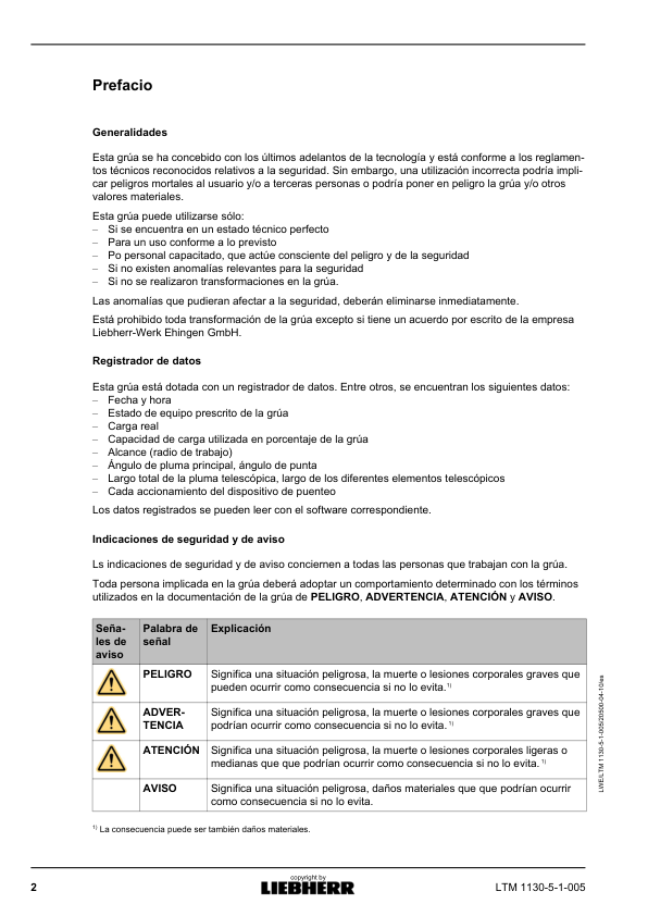 Liebherr TM 1130 5.1 Crane Operators Manual ES - Image 3