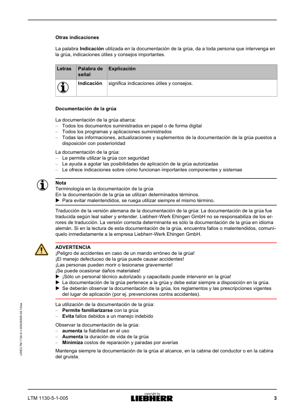 Liebherr TM 1130 5.1 Crane Operators Manual ES - Image 4