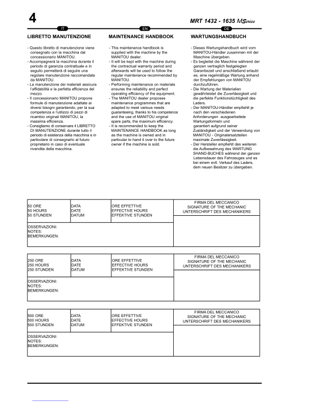 Manitou MRT 1432 M Series E-2 Telehandler Operators and Service Manual SN 411048 and Below - Image 8