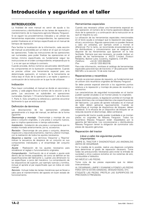 Massey Ferguson 4200 Series Tractor Service Manual ES - Image 8