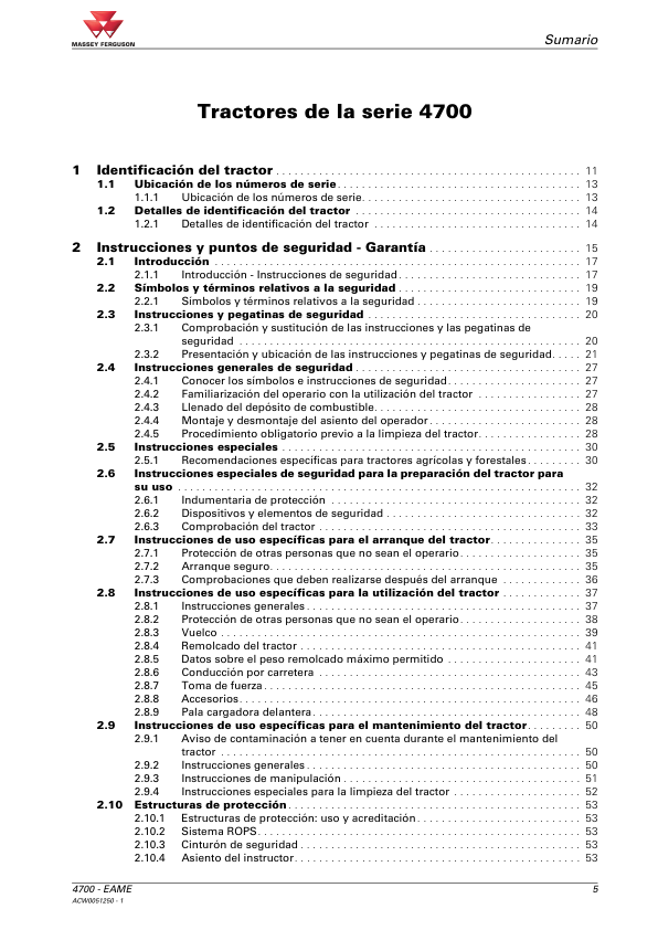 Massey Ferguson 4700 Series 4707 4708 4709 Tractor Operators Manual ES - Image 6