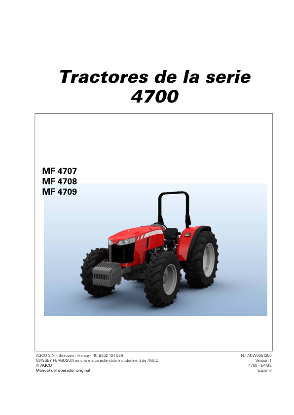 Massey Ferguson 4700 Series 4707 4708 4709 Tractor Operators Manual ES - Image 2