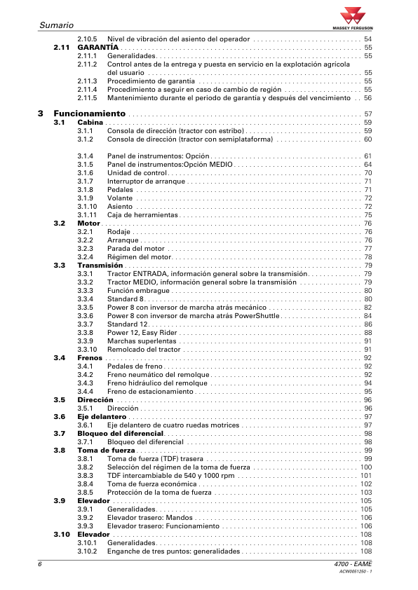 Massey Ferguson 4700 Series 4707 4708 4709 Tractor Operators Manual ES - Image 7