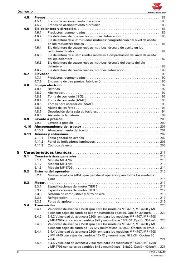 Massey Ferguson 4700 Series 4707 4708 4709 Tractor Operators Manual ES - Image 9