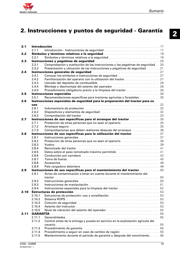 Massey Ferguson 4700 Series 4707 4708 4709 Tractor Operators Manual ES - Image 5