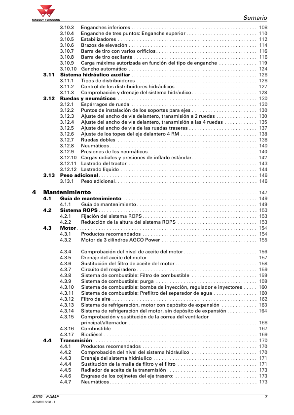 Massey Ferguson 4700 Series 4707 4708 4709 Tractor Operators Manual ES - Image 8