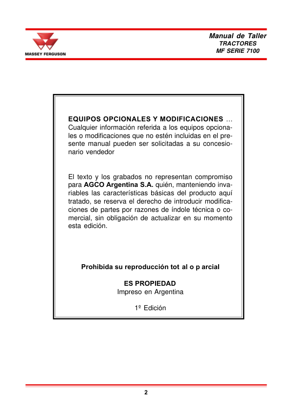 Massey Ferguson 7100 Series Tractor Service Manual ES - Image 3