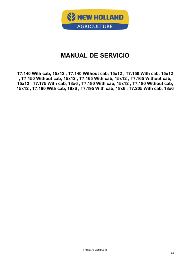 New Holland T7.140 150 165 175 180 190 195 205 Tractor Service Manual ES - Image 3