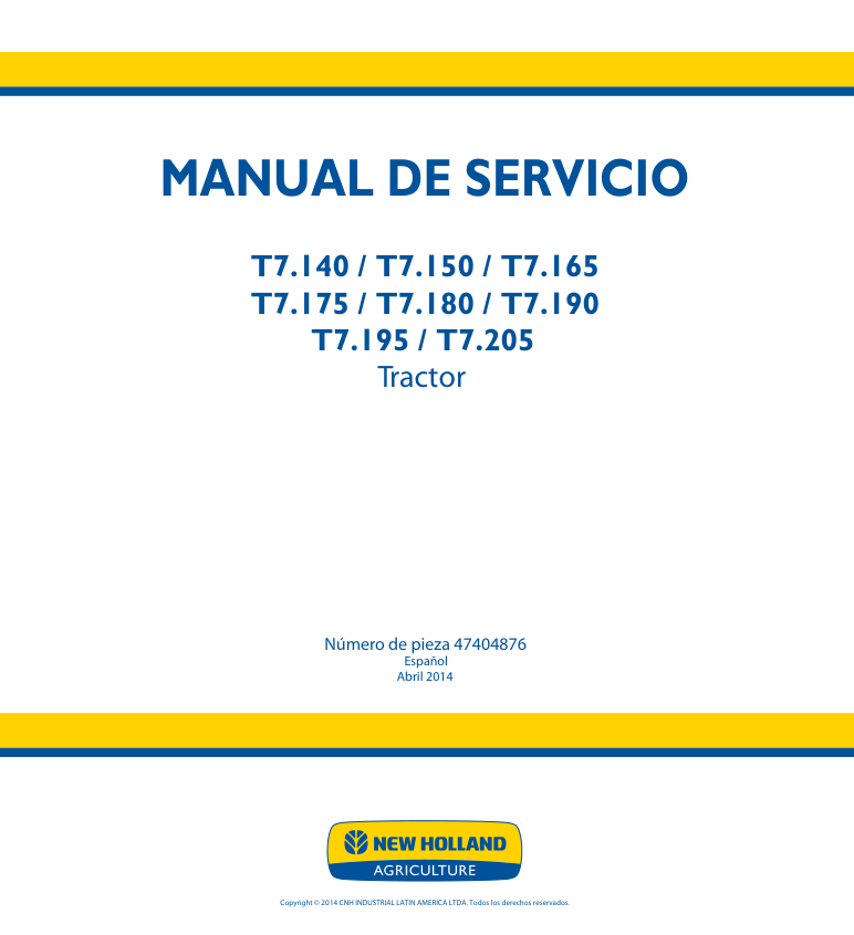 New Holland T7.140 150 165 175 180 190 195 205 Tractor Service Manual ES - Image 2