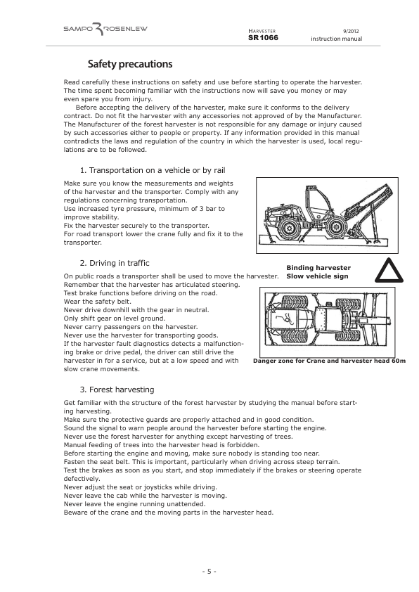 Sampo Rosenlew SR1066 Harvester Operators Manual - Image 6
