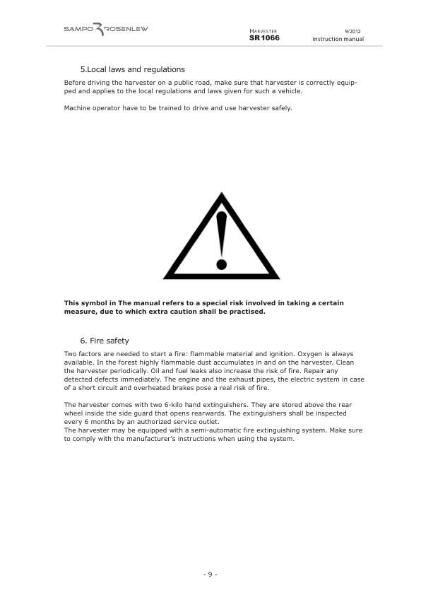 Sampo Rosenlew SR1066 Harvester Operators Manual - Image 9