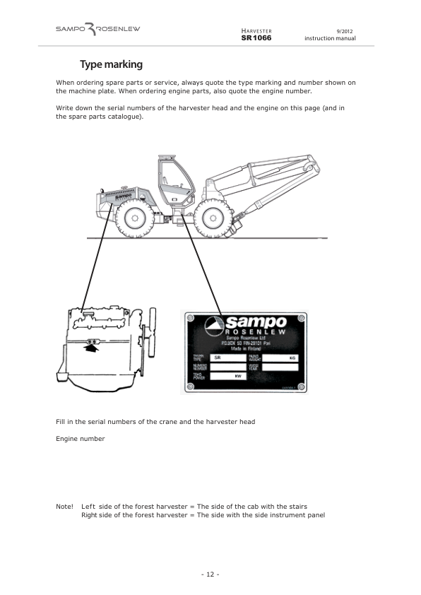 Sampo Rosenlew SR1066 Harvester Operators Manual - Image 5