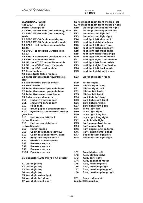 Sampo Rosenlew SR1066 Harvester Operators Manual - Image 10
