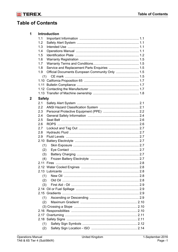 TEREX TA6 TA6S Tier 4 56kW Dumper Operators Manual 2017 - Image 4