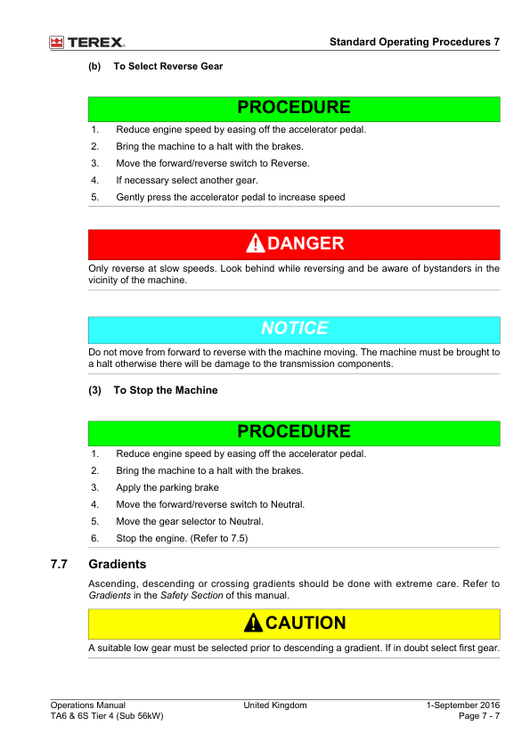 TEREX TA6 TA6S Tier 4 56kW Dumper Operators Manual 2017 - Image 16