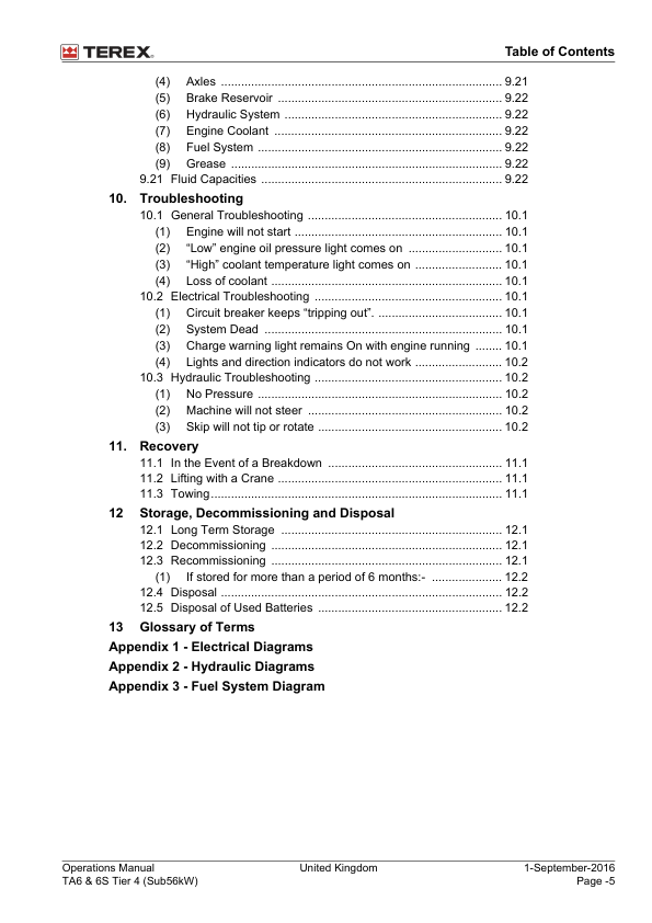 TEREX TA6 TA6S Tier 4 56kW Dumper Operators Manual 2017 - Image 8