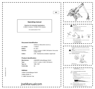 Liebherr A934C A934C HD 1006 1007 Litronic Excavator Operators Manual SN 57105