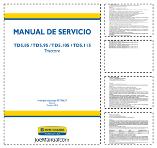 New Holland TD5.85 5.95 5.105 5.115 Tractor Service Manual ES