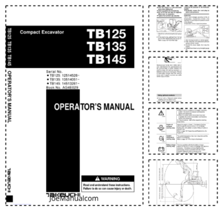 Takeuchi TB125 TB135 TB145 Excavator Operators Manual SN 12514526 13514051 14513261