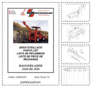 Weidemann 2502 BL D D Backhoe Loader Parts Catalog
