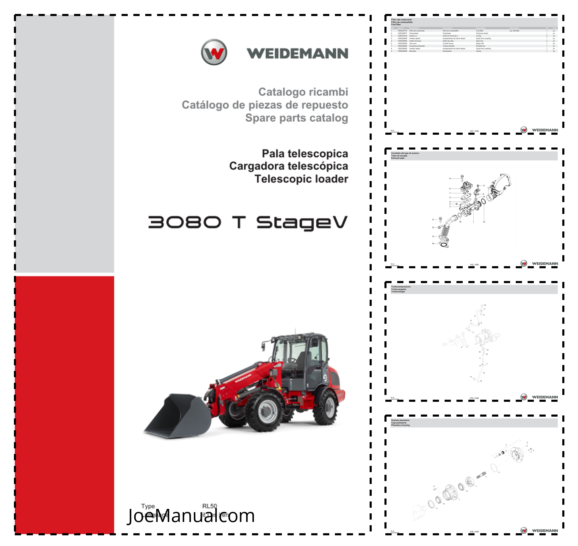 Weidemann 3080 T Stage V Telescopic Loader Parts Catalog IT ES EN