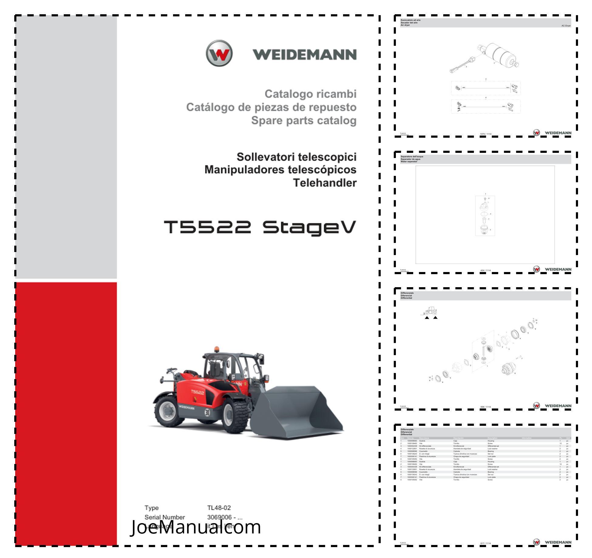 Weidemann T5522 Stage V Telehandler Parts Catalog SN 3069006- IT ES EN