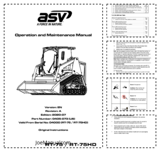 asv RT-75 RT-75HD Track Loader Operation and Maintenance Manual SN 04000