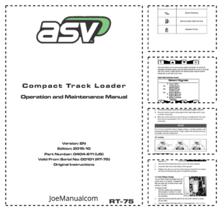 asv RT-75 Track Loader Operation and Maintenance Manual SN 00101 and UP