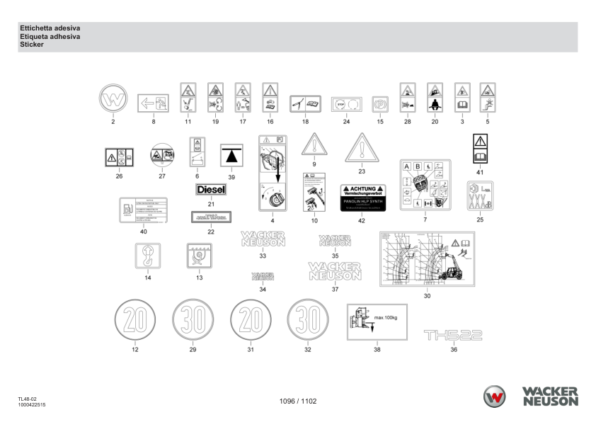 Wacker Neuson TH522 Stage V Telehandler Parts Catalog SN 3069006- IT ES EN - Image 6