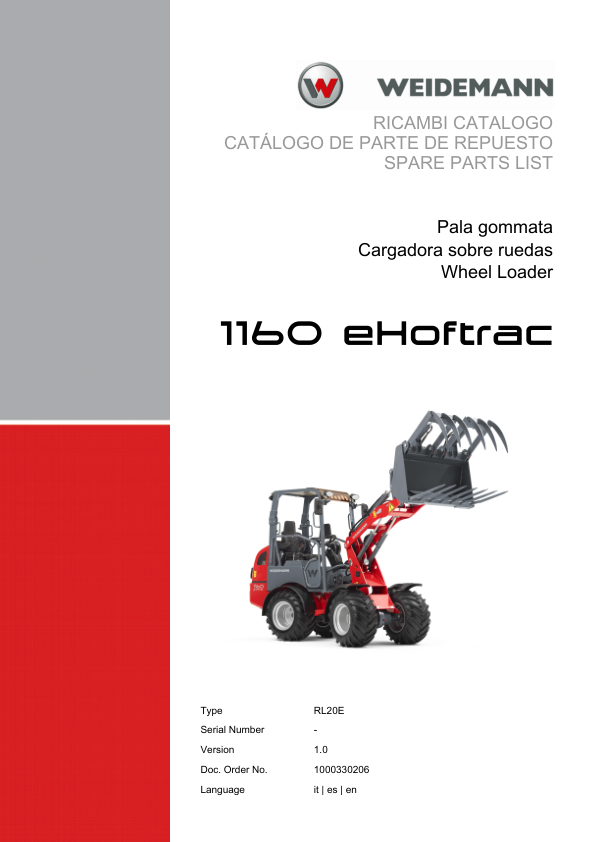 Weidemann 1060 eHoftrac Wheel Loader Parts Catalog v1.0 IT ES EN - Image 2