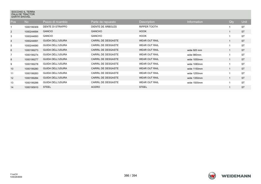 Weidemann 1130CX30 Wheel Loader Parts Catalog v1.0 IT ES EN - Image 15