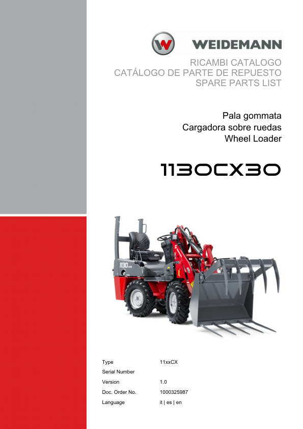 Weidemann 1130CX30 Wheel Loader Parts Catalog v1.0 IT ES EN - Image 2