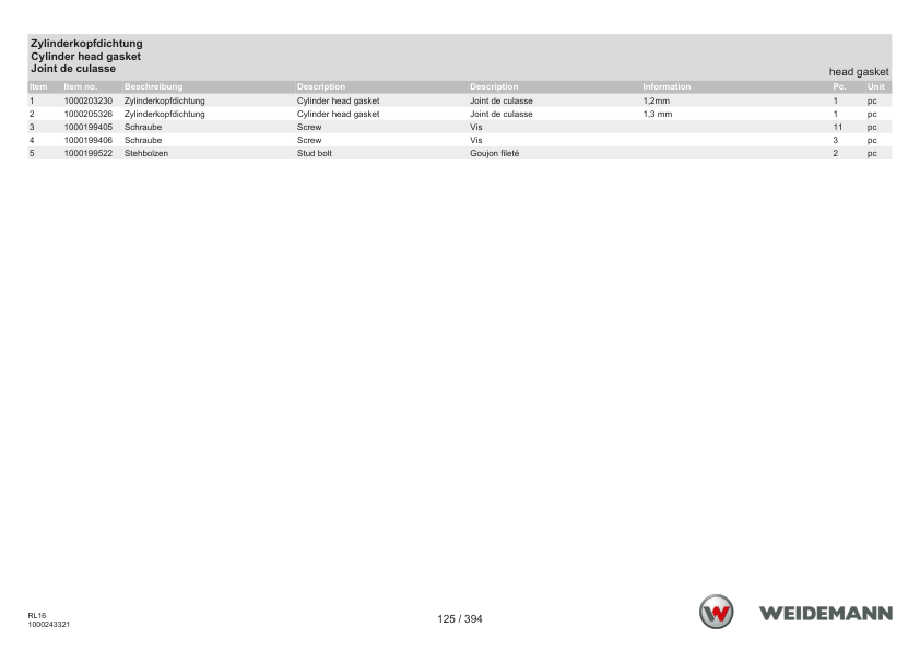 Weidemann 1140CX30 Wheel Loader Parts Catalog SN -3017996 v1.0 DE EN FR - Image 6