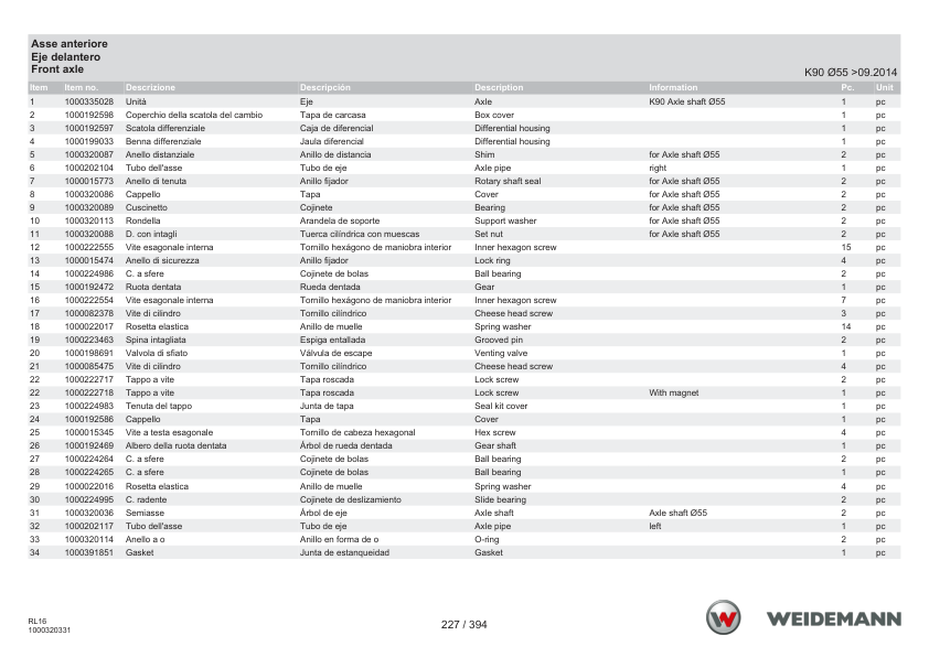 Weidemann 1140CX30 Wheel Loader Parts Catalog SN -3017996 v1.0 IT ES EN - Image 6