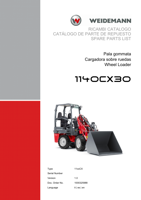 Weidemann 1140CX30 Wheel Loader Parts Catalog v1.0 IT ES EN - Image 2