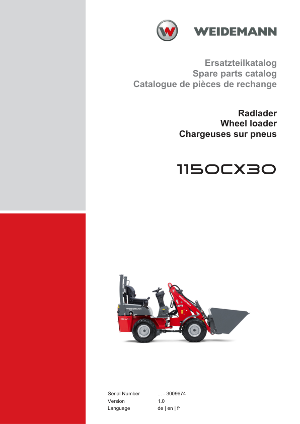 Weidemann 1150CX30 Wheel Loader Parts Catalog SN -3009674 v1.0 DE EN FR - Image 2