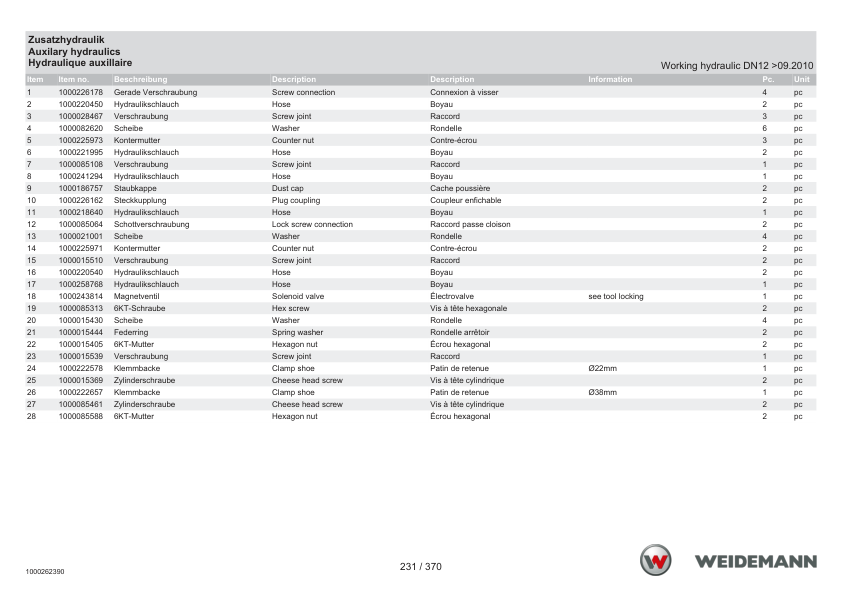 Weidemann 1150CX30 Wheel Loader Parts Catalog SN -3009674 v1.0 DE EN FR - Image 8