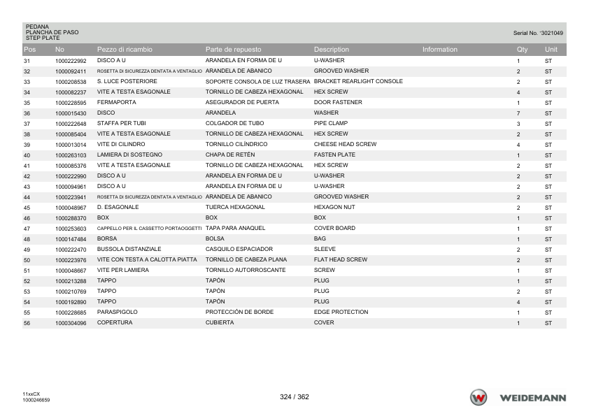 Weidemann 1150CX30 Wheel Loader Parts Catalog v1.0 IT ES EN - Image 12