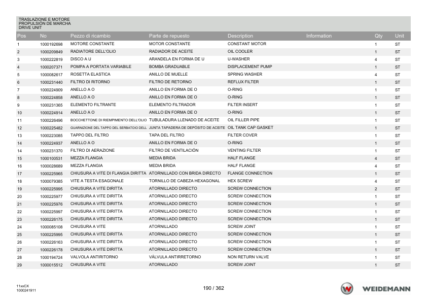 Weidemann 1150CX30 Wheel Loader Parts Catalog v1.0 IT ES EN - Image 8