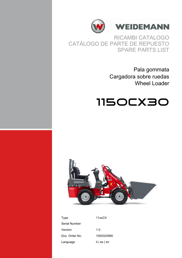 Weidemann 1150CX30 Wheel Loader Parts Catalog v1.0 IT ES EN - Image 2