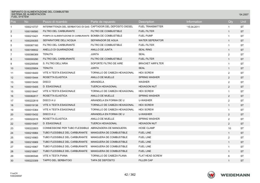Weidemann 1150CX30 Wheel Loader Parts Catalog v1.0 IT ES EN - Image 14