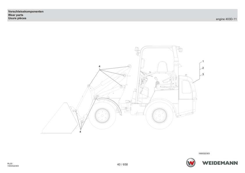 Weidemann 1160 Wheel Loader Parts Catalog SN 3018115-3056640 v1.0 DE EN FR - Image 13