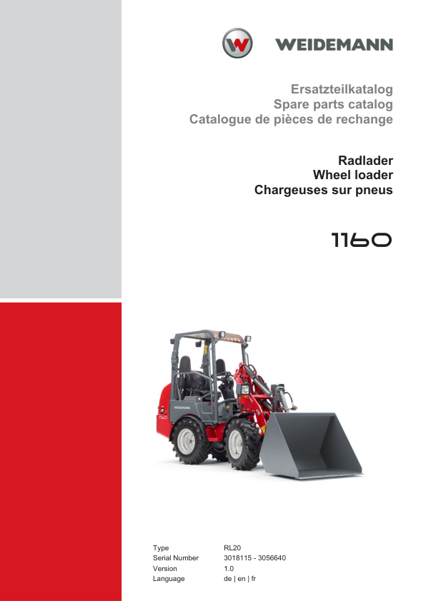 Weidemann 1160 Wheel Loader Parts Catalog SN 3018115-3056640 v1.0 DE EN FR - Image 2