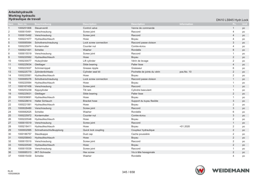Weidemann 1160 Wheel Loader Parts Catalog SN 3018115-3056640 v1.0 DE EN FR - Image 11