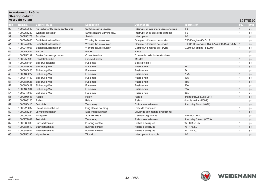 Weidemann 1160 Wheel Loader Parts Catalog SN 3018115-3056640 v1.0 DE EN FR - Image 14