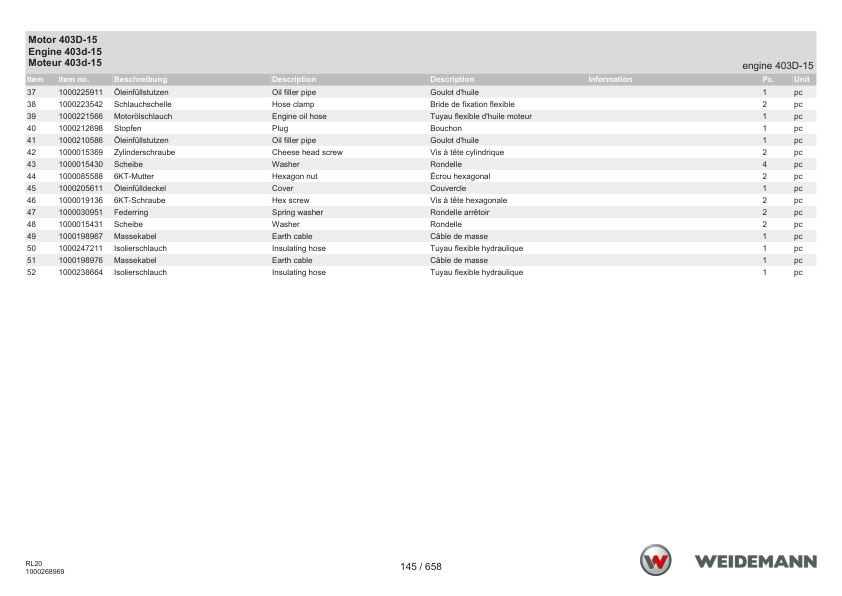 Weidemann 1160 Wheel Loader Parts Catalog SN 3018115-3056640 v1.0 DE EN FR - Image 10